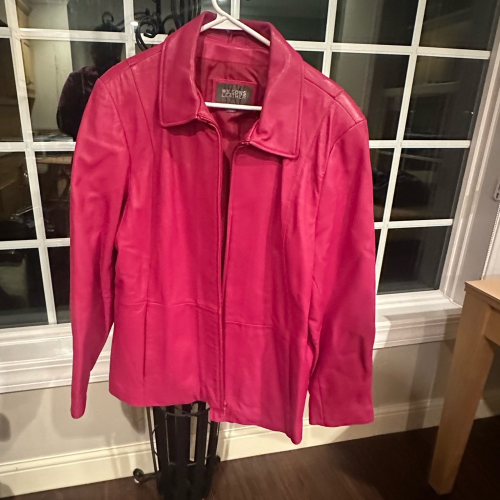 LEATHER Ladies pink leather mid waist jacket BARBIE FUISHA PINK RETRO 2X